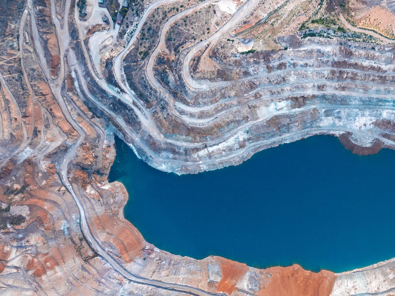 Aerial view of Abandoned Open-pit iron mine in Kayseri, Turkey.